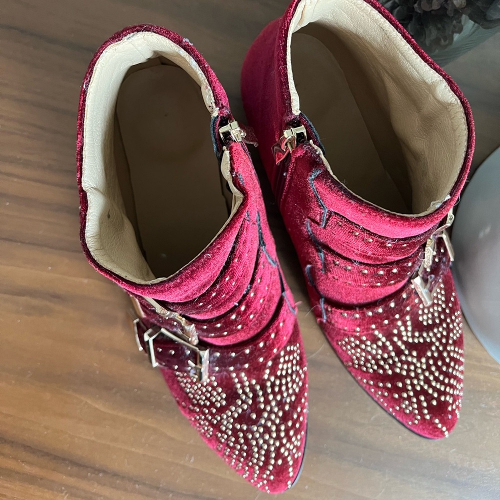 Red Studded Ankle Boots - Picture 2 of 4